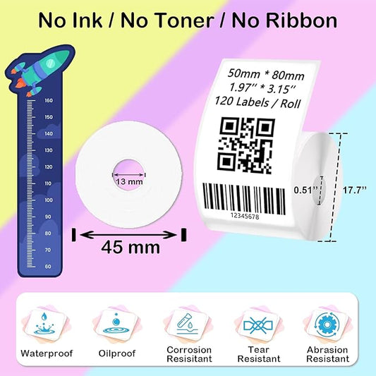 [120 Labels/Roll x 3] 50mm x 80mm Thermal Labels, 1.97'' x 3.15'' Label Maker Tape Refill, Weatherproof & Tear-Resistant Thermal Stickers Compatible for Phomemo M110, Supvan T50M Pro (White)