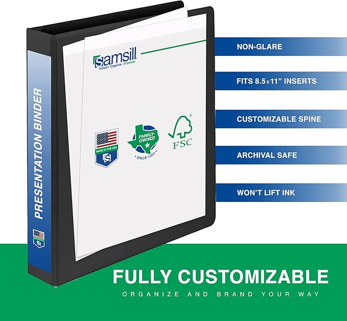 Samsill 1 Inch Document Storage Binder, Made in USA, FSC 100% Recycled Chipboard, Round Ring, 3 Ring Binder, 24 Pack, Black