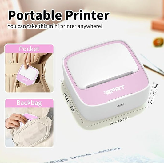 iDPRT Portable Mini Thermal Sticker Printer, Bluetooth Inkless Printers with 1 Roll Sticker Paper, Sticker Machine for Notes, Journal, DIY, Label Printing, Compatible with iOS & Android Phones, Pink