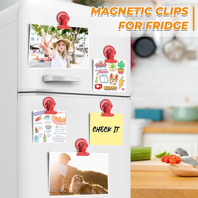 VNDUEEY 20 Pack Magnetic Paper Clip Dispenser Holder, Paperclip Dispenser for Desk, School, Office, Fridge Magnets Refrigerator Magnets, Magnet Clips for Whiteboard Locker (Red)