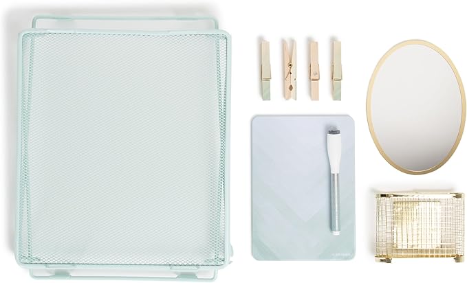 U Brands Blue Chevron Locker Accessory Kit, with Clothespin Magnets, Mirror, Whiteboard, Marker, Organizer, Shelf