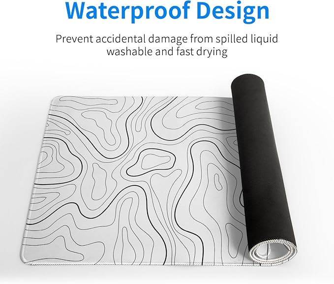 Gaming Mouse Pad Topographic Large Mousepad Keyboard 31.5 x 11.8in for Non-Slip Base and Stitched Edge, Extended Desk Pad XL Desk Mat (White)