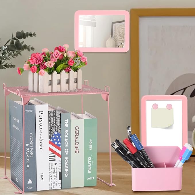 abcGoodefg Pink Locker Accessories, Cute Locker Organizer Shelf Locker Decorations for Girls for School Locker with Magnetic Locker Mirror and Whiteboard, Magnetic Pen Holder