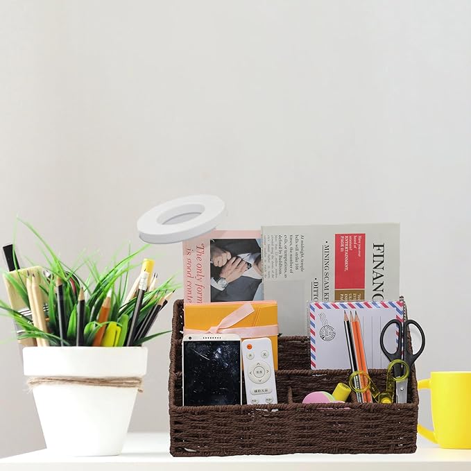 Desk Organizer, Mail Organizer Countertop, Magazine Organizer, Office Supplies Organization and Storage, Dark Brown