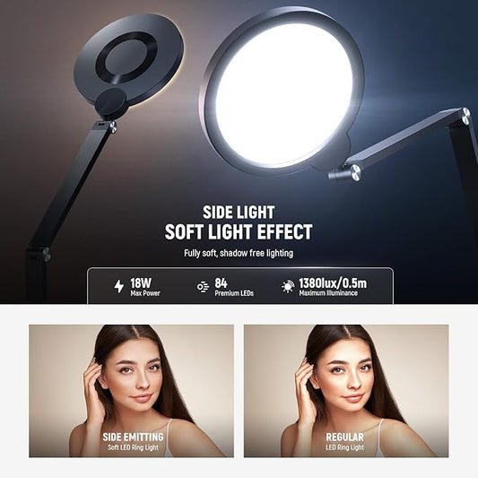 NEEWER Basics 18W 7" Desk Ring Light with Stand, Folding Arm, C Clamp, Full Screen LED Circle Ringlight for Video Conference Lighting Streaming Recording Makeup Phone Selfie Computer Laptop Zoom, R18