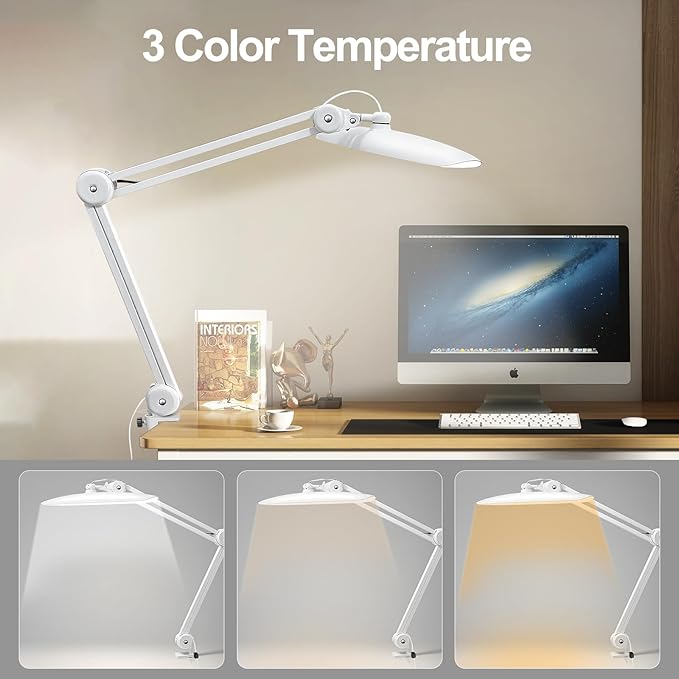 182 LEDs Desk Lamps for Home Office, 20” Overhead Bright Lumens 24W Metal Eye-Caring Nail Desk Light for Reading Work Craft Sewing Task Workbench, White