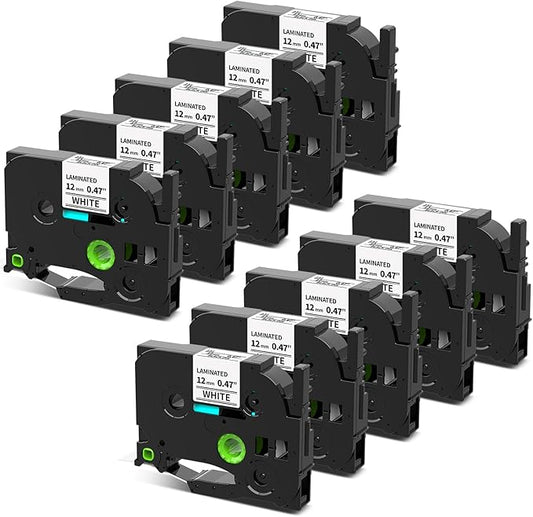 10-Pack 12mm 0.47 Laminated White Label Tape Replacement for TZe-231 Brother Label Maker Tape, AZe Black on White Label Tape Compatible with Brother P Touch Label Maker PT-D210 PT-H110 PT-D220