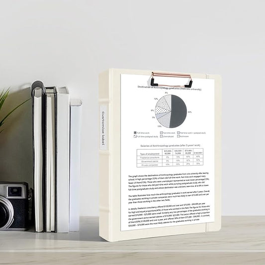 Ospelelf 3 Ring Binder 1 Inch Vintage Hardcover, Leather Organizer for Letter Size, Professional Clipboard With Dividers and Tabs, Beige