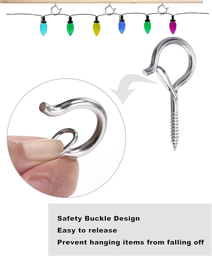 PlusRoc 20 Pack Stainless Steel Ceiling Hooks for Hanging Plants, String Lights Outdoor, 2.2 Inch Silver Cup Hooks Screw in Hooks Eye Hook Q-Hanger, Wall Mount Ceiling Fence Mount