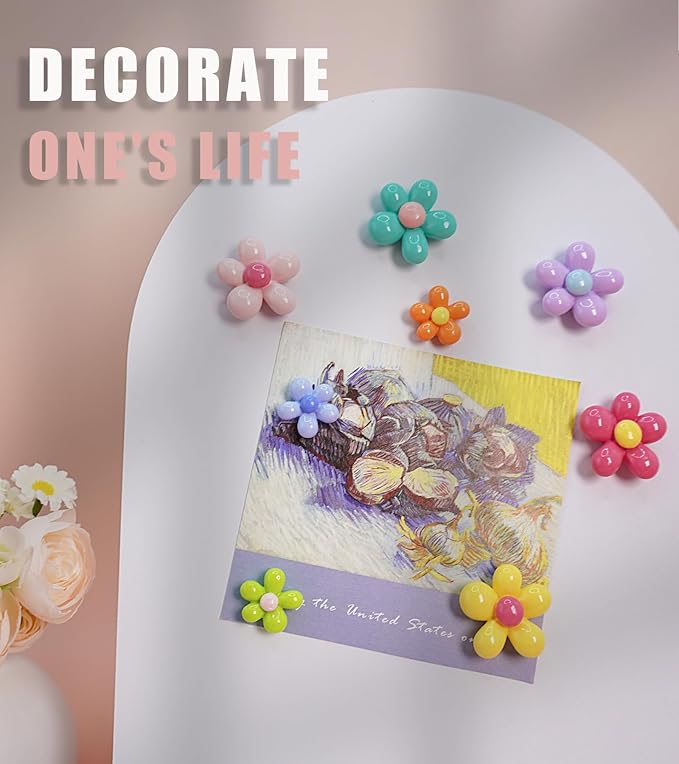 16 pcs - Cute Flower Magnet, Colorful Magnet, Suitable for Refrigerator and Locker, whiteboard, and Decorative Purposes (16 pcs - Five Petal Flower)