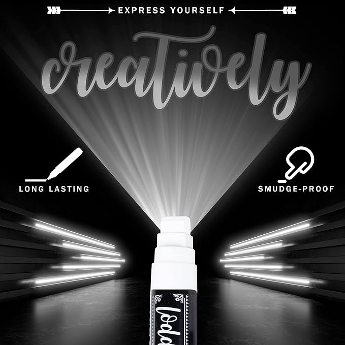 Loddie Doddie Erasable White Chalk Markers for Signs, Blackboard, Glass - Ultra Fine, Medium, Broad Tips (1mm, 3mm, 6mm, 10mm, 15mm) - Liquid Chalk Markers - Pack of 5