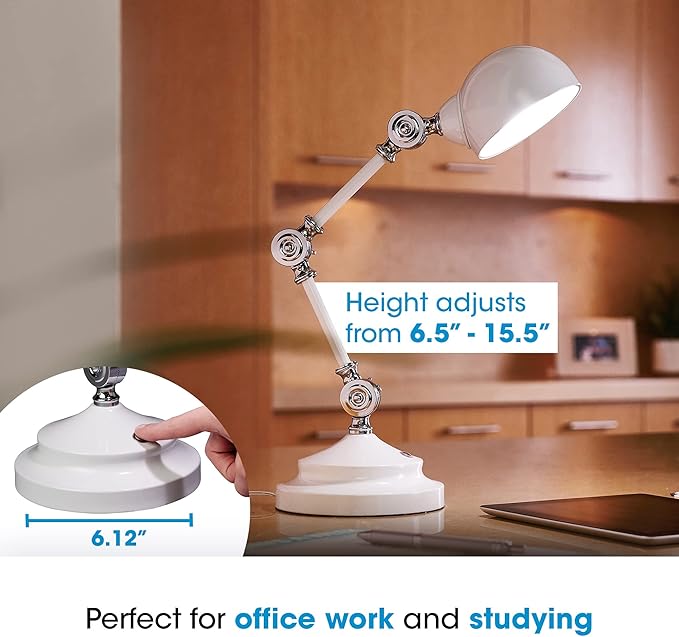 OttLite Pevention Pharmacy Adjustable LED Desk Lamp with USB Charging - Designed to Reduce Eyestrain, 3-Point Adjustable Neck, 3 Brightness Settings with Touch Controls