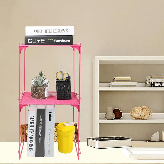 Locker Organizer Shelf Stackable Extra Locker Shelf for School Locker Organizer Storage Cabinet Accessories Suitable for School, Office, and Home use (2, Pink)