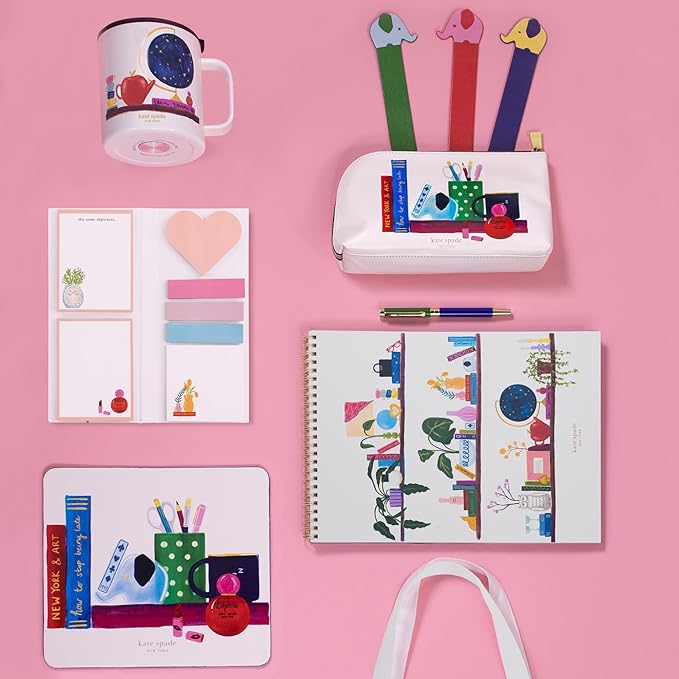 kate spade new york Large College Ruled Notebook, Top Spiral Notebook with 160 Pages, 11.75" x 8.5" Writing Pad, Charmed Library