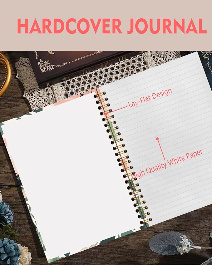 Spiral Notebook A5, Hardcover Journal for Women, 120 Pages Thick College Ruled Paper, Perfect for Office, School, or Home Use(Abstract Flower)