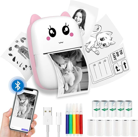 Mini Sticker Printer, Pocket Thermal Sticker Printer Machine, Thermal Bluetooth Sticker Maker with 11 Rolls Paper, Portable Receipt foe Study Notes, Memo, List, Work Plan, Gift