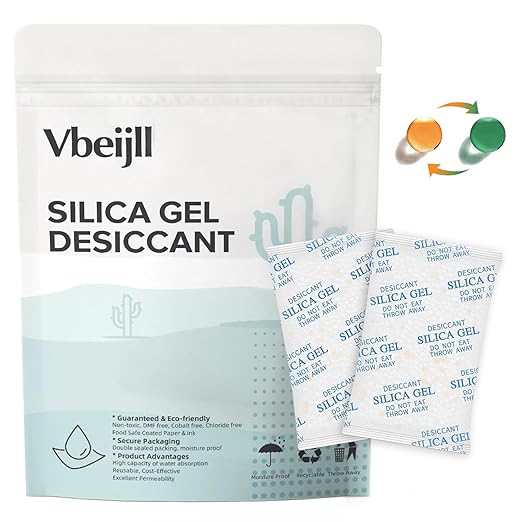 Premium 2 Gram 50 Pcs Desiccant Silica Gel Packets with Color Indicating - Rechargeable Moisture Absorbers for Food Grade Silica Packets for Foods, Seeds, 3D Filaments, Electronics, Safes