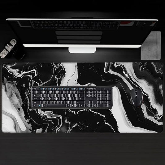 Marble Large Gaming Desk Mat,Rubber Non-Slip Black and White Mouse Pad,31.5x11.8x0.12in Extended Abstract Mousepad,Game Lover Mice Pads Gifts,Office Home Deskmat Decor