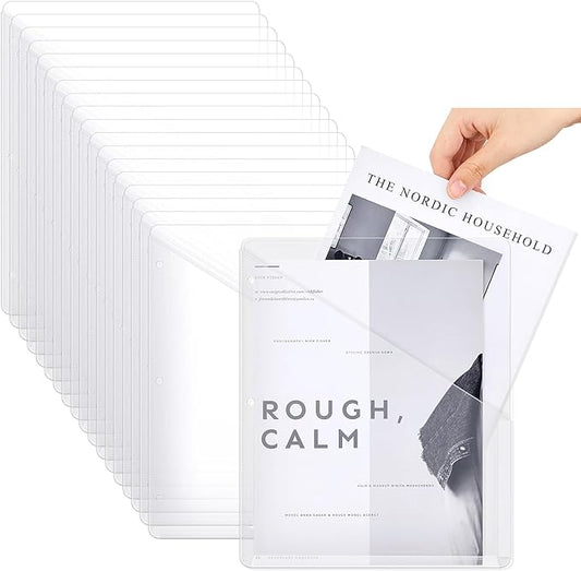 Seajan 48 Pcs Pocket Folders for 3 Ring Binder Clear Plastic Folders Sleeves with 2 Pockets 3 Hole Punch Binder Dividers Poly Slash File Jackets for Office School Document Organizer (White)
