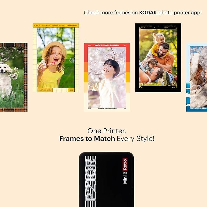 KODAK Mini 2 Retro 4PASS Portable Photo Printer (2.1x3.4 inches) Initial 8 Sheets + 30 Sheets Bundle, Black