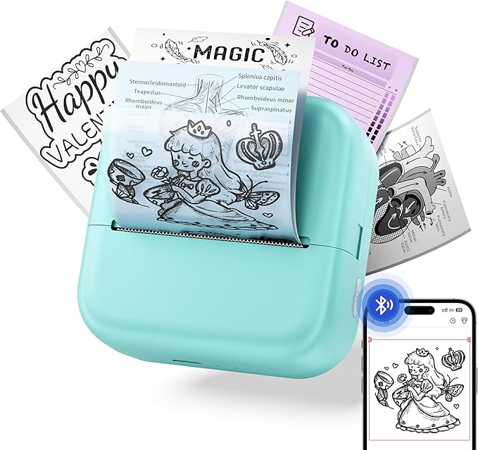 Sticker Printer, Mini Printer, Mini Sticker Printer Compatible with Phone & Tablet, Print Pod with Stickers, M02L Print Pods Mini Printer for School Notes, Scrapbook, Anatomical Diagram