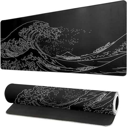 Mousepad 31.5 x 11.8 inches, Large Gaming Mouse Mat with Non-Slip Base, Extended Anime Mouse pad, Full Keyboard Mat with Stitched Edges for Gaming and Office (Kanagawa Wave)