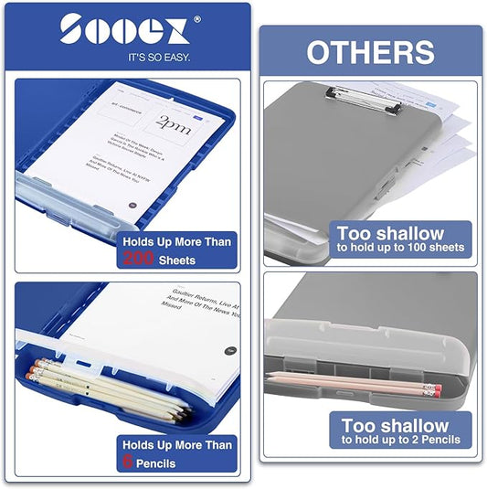 Sooez Clipboard with Storage, High Capacity Nursing Clipboards with Pen Holder, Clip Boards 8.5x11 with Storage, Low-Profile Clip, Lightweight Plastic Clipboard for Teachers, Lawers, Office Workers