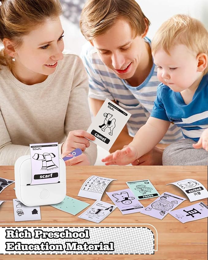 Memoking Sticker Printer - Mini Printer T02 Thermarote Mini Inkless Label Makers Thermal Sticker Maker Machine for Children Students, Compatible with Phone & Tablet, White