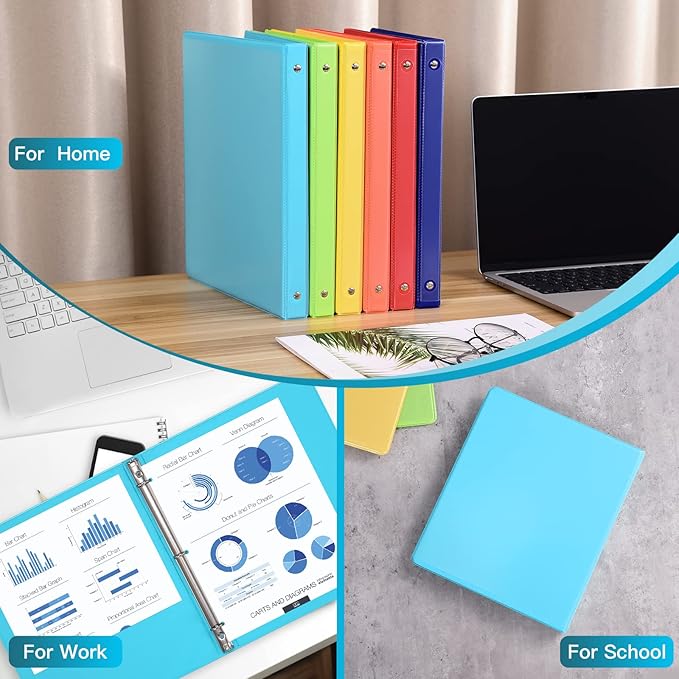 0.5-inch 3-Ring Binder with 2 Interior Pockets, 0.5'' Basic Binders Holds US Letter Size 8.5'' x 11''for Office/Home/Back to School, 6 Pack (Assorted 6 Colors)