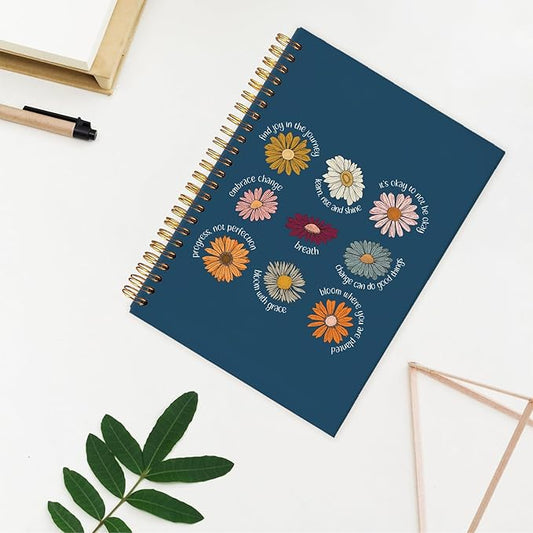 Yetmadi Inspirational Flower Notebook, Navy Blue Positive Affirmations Journals for Women, Motivational Floral Mnetal Health Notebooks for Women, Self Love Gifts, 5.5x8.3 Inch