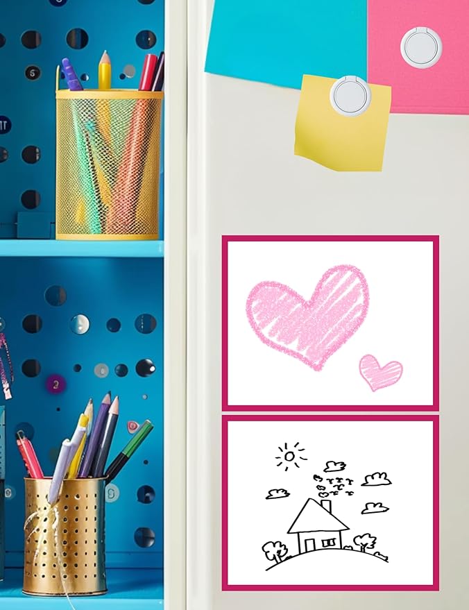Magnetic Locker Accessories Kit - 5pcs With Mirror, Dry Erase Board, Pen Holder, Magnets for School, Refrigerator, Office Cabinet (Pink)