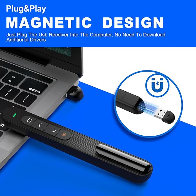 QUI Presentation Clicker for PowerPoint, RF 2.4GHz USB Wireless Presenter Remote with Volume Control, PowerPoint Clicker Slide Advancer for Mac, Windows, Laptop, Keynote