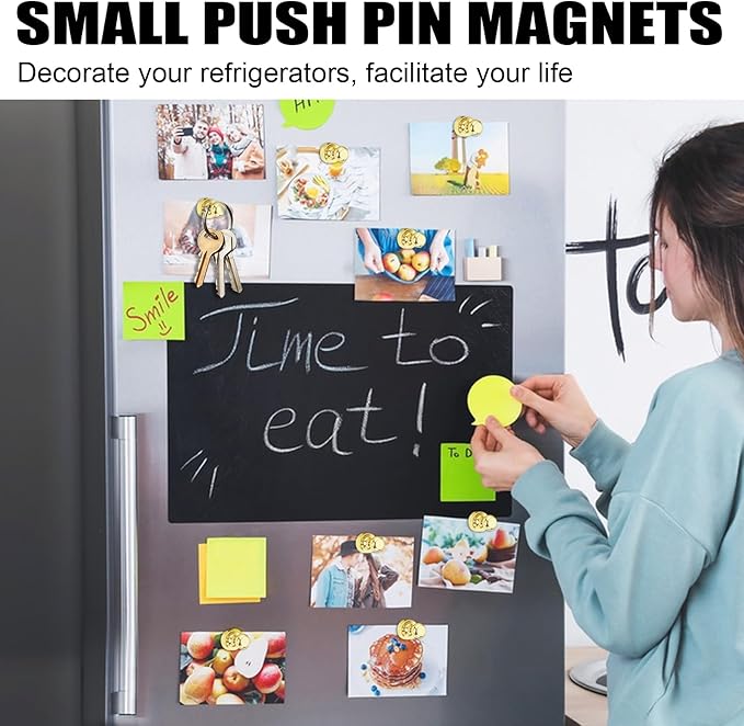 LOVIMAG 40 PCS Fridge Magnets, Gold Metal Push Pin Magnets, Strong Neodymium, Ideal for Adults, Kitchen, Office, School