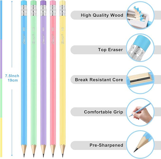 ZWlOT Wood-Cased Pencils,Pre-Sharpened,Pastel Colors,350 Count #2 HB Pencils with Eraser Bulk,Assorted Colors,School Classroom Teacher Supplies Gifts