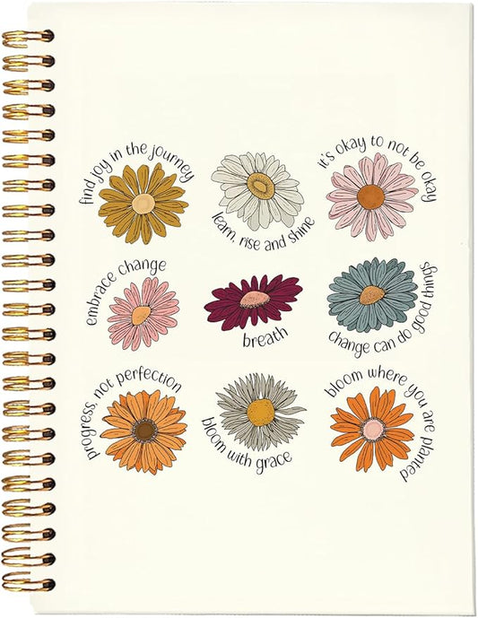 Yetmadi Inspirational Flower Notebook, White Positive Affirmations Journals for Women, Motivational Floral Mnetal Health Notebooks for Women, Self Love Gifts, 5.5x8.3 Inch