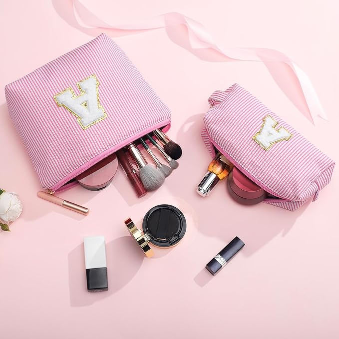 YOOLIFE Birthday Gifts for Girls - Personalized Initial Cute Pink Cosmetic Makeup Bag Pouch Make Up Bags Travel Toiletry Bag for Her Mom Girlfriend Wife Teacher 18th Birthday Gifts for Girls H