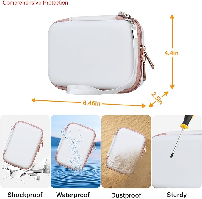 Elonbo Carrying Case for Lebt Mini Sticker Pocket Printer, Thermal Label Printer Portable Travel Bag, Label Maker Machine Storage Holder, Mesh Pocket Fits Paper Rolls Tape, White
