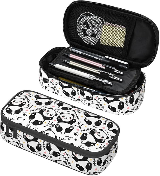 Cute Panda Large Pencil Case With Zipper Compartments Stationery Pencil Bag For Kids Teens Students School Supplies