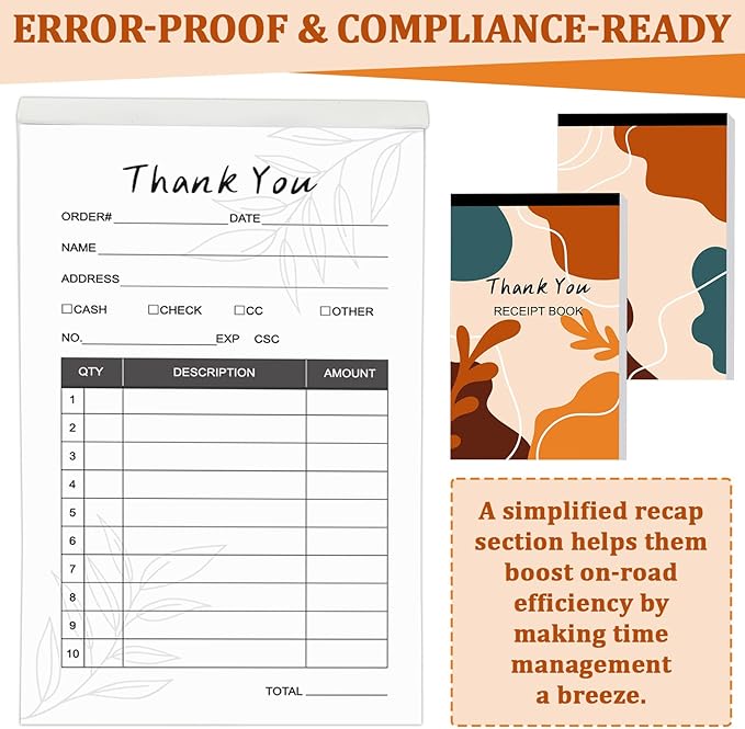 10 Pack Boho Thank You Receipt Book for Small Businesses 2-Ply Carbonless 50 Sets of Forms Per Book Aesthetic and Easy to Use Receipt Pad Invoice Book Business Supplies with Easy Tear-Out 5.5 x 3.3 In