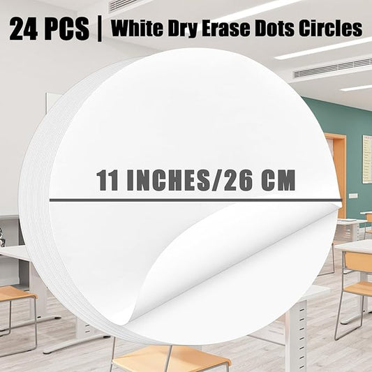 24Pcs White Dry Erase Dots Circles,11" Removable Dry Erase Circles Wall Spots for Classroom,School,Office,Home,Table&Desk