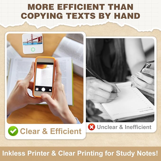 cudinham Print Pods Mini Printer, Thermal Inkless Sticker Maker with 3 Rolls Paper, Pocket Printpod for Phone, Impresora Portátil for Notes, Flashcards, Journal, DIY (Golden Gate Bridge)