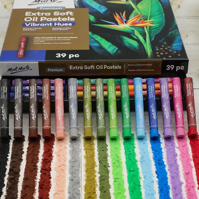 Mont Marte Extra Soft Oil Pastels 39pc, Assorted Bright Colors, Vibrant and Buttery, Versatile Art Pastels for Blending, Layering & Shading, Ideal for Art, Craft, Coloring and Sketching