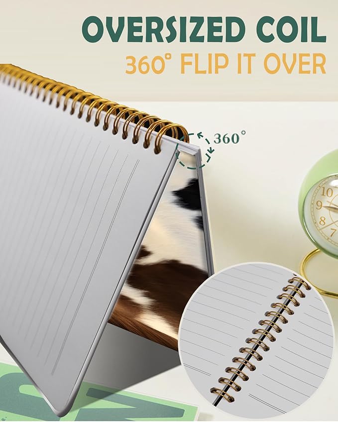 Ruled Spiral Writing Notebook,A5 Hardcover Lined College Journal for Women Lady Girl,Strong Twin-Wire Binding with Premium Paper,8.4" X 6",Perfect for School,Office,Home Gifts(western cow cowhide)