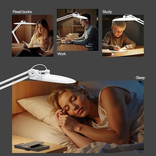 182 LEDs Desk Lamps for Home Office, 20” Overhead Bright Lumens 24W Metal Eye-Caring Nail Desk Light for Reading Work Craft Sewing Task Workbench, White