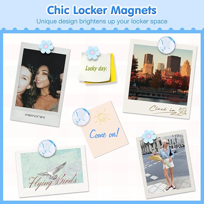 MoKo Locker Accessories Set, 15PCS Back to School Supplies Includes Magnetic Mirror, Whiteboard, Markers, Pen Holder, Magnets, Locker Organizer for School Office (Blue)