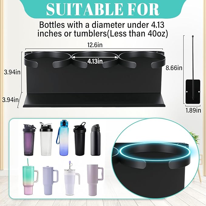 2Pcs Magnetic Water Bottle Organizer for Stanley 30 40 oz Tumbler and Lid Magnetic Cup Holder Heavy Duty Tumbler Storage Organizer Drink Accessories Kitchen Cup Storage Rack for Fridge Cabinets Gifts