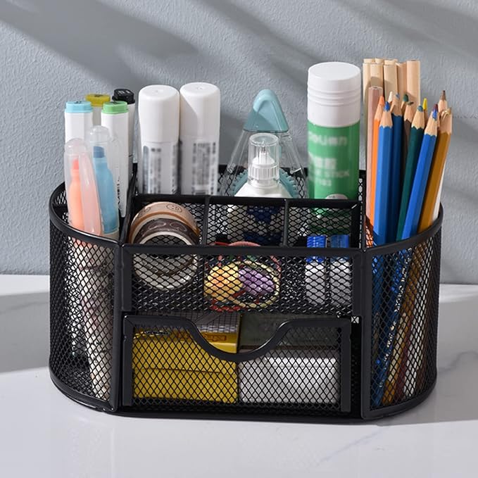 TWSOUL Mesh Desk Organizer, Multi-Functional Pencil Holder for Desk, Small Black Desk Organizer for Pen, Pencil, Small Office Supplies and Stationary Accessories Storage Organization