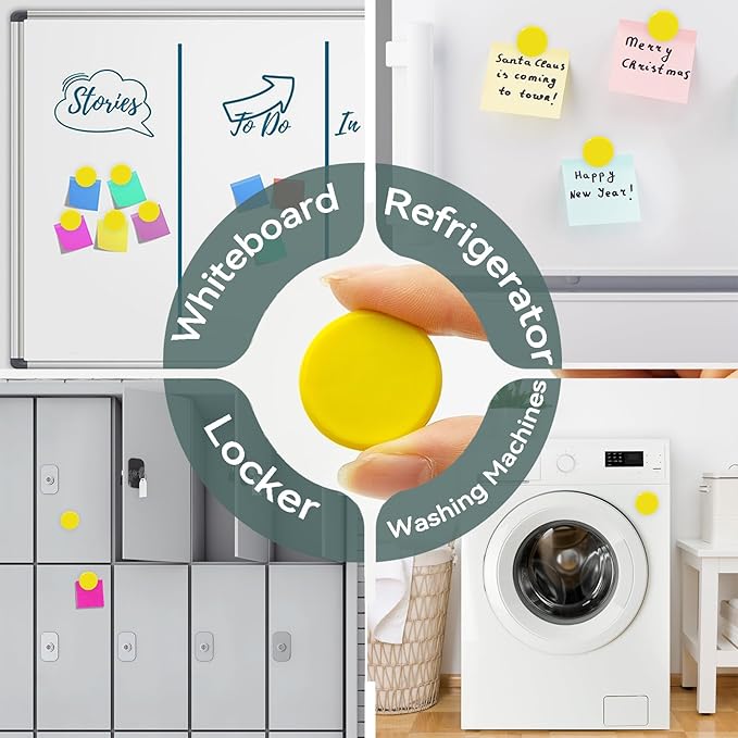 Cute and Whimsical Fridge Magnets, 30 Pack, Round, Plastic, Strong, Yellow