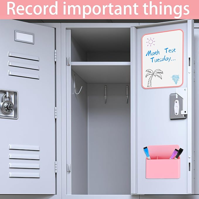 HAUTOCO Locker Accessories Kit, Back to School Essentials 10 Pieces Locker Organizer Supplies for School Work, Includes Whiteboard, Mirror, Magnetic Dry Erase Markers Holder and More, Pink