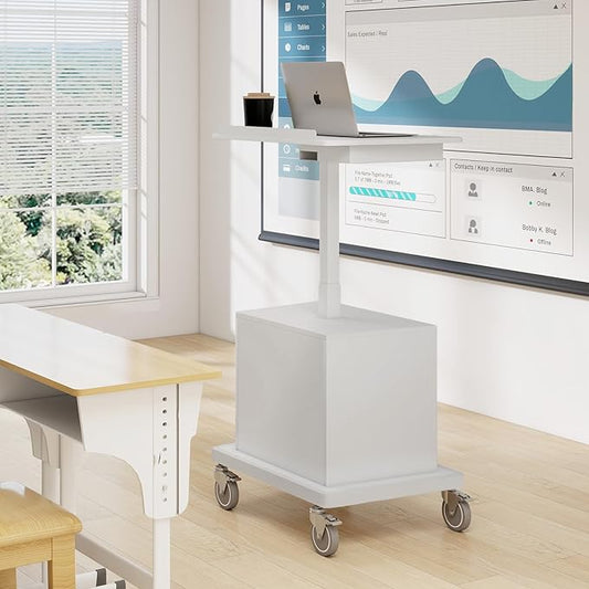 Natwind Large Platform Workstation,Height Adjustable Standing Laptop Desk, Rolling Table Cart on Wheels, Lecterns & Podiums with Storage Cabinet for Home Office Classroom Medical